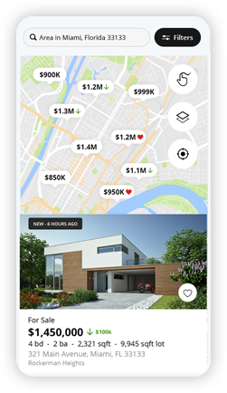 Mobile phone screen showing real estate property search tool
