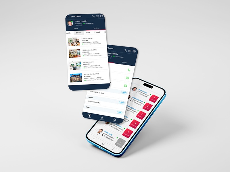 real estate prospect with accurate data in your CRM mobile app displaying a lead information and user behavior