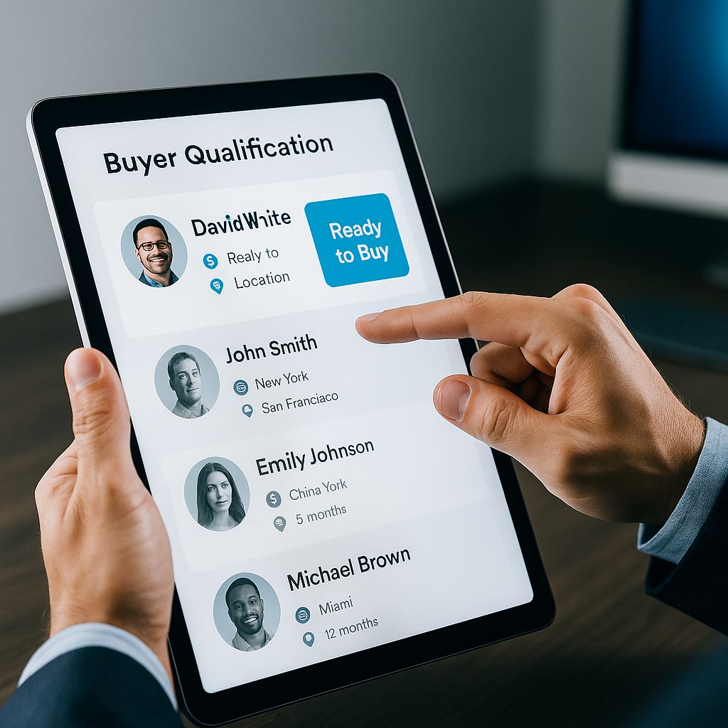 business professional highlighting qualified buyers on a tablet screen