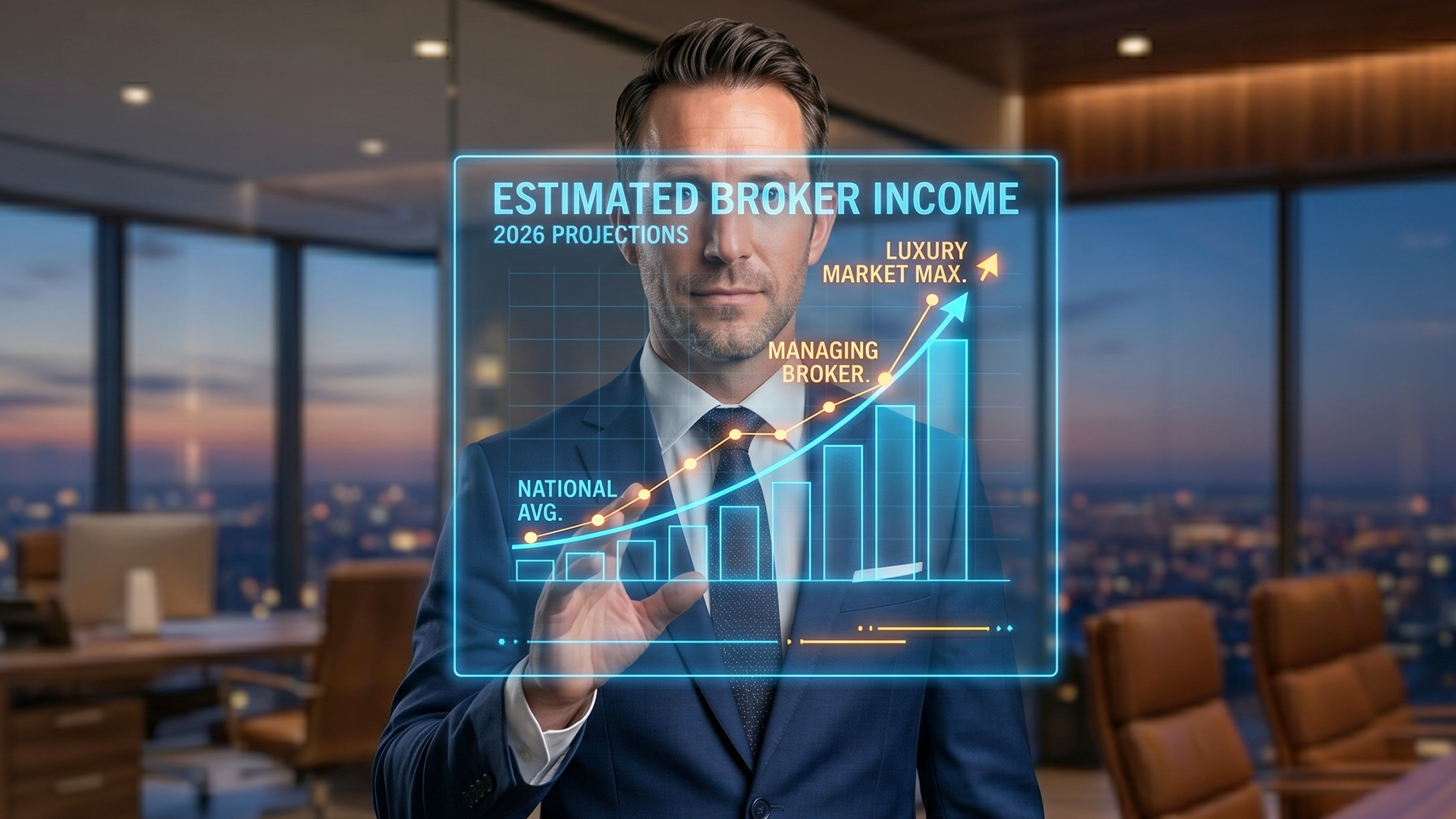 Real estate broker salary data showing income distribution, median, and top earnings ranges