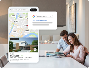 couple looking for a real estate agent and looking for a home to buy in Google