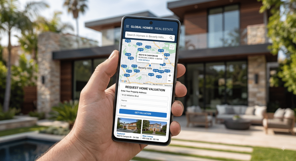 IDXBoost property search interface running on mobile device for real estate lead generation.